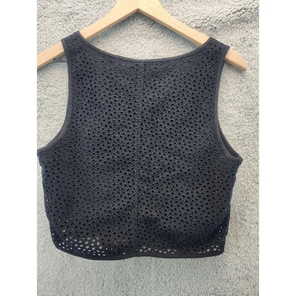 Everlane Front Button Eyelet Lace Tank Black Lined Size 4 NWT Boxy Crop Boho - Picture 4 of 4